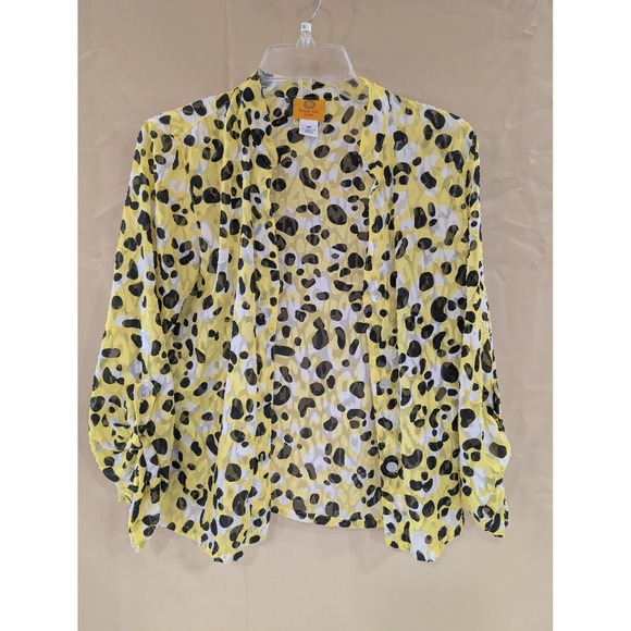 Ruby Rd. Tops - Ruby Rd Petite Women's 10P Yellow Leopard Print Button Front Top Shirt
